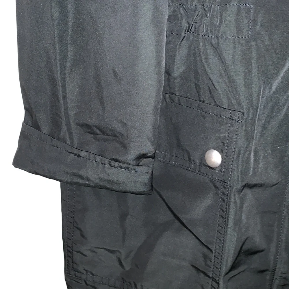 J. Crew Black Hooded Raincoat Drawstring Waist. Zip Snap Front Pockets. NWT - Picture 7 of 11